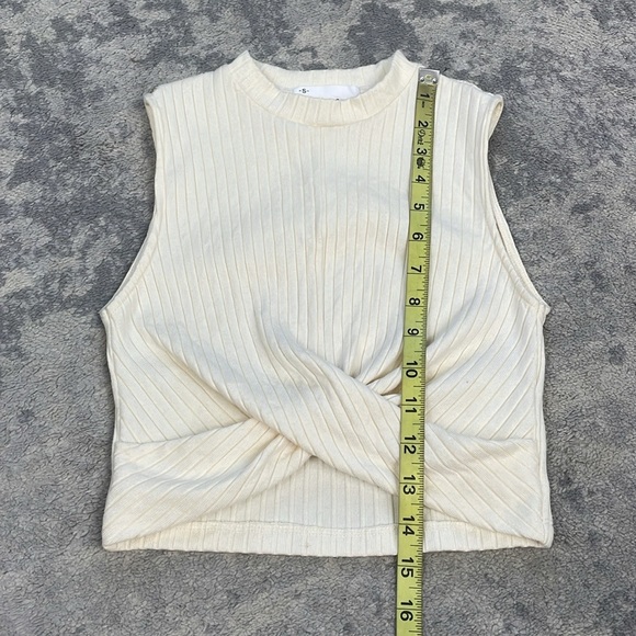 New Ceme Rib Knit Twist Hem Crop Top Sleeveless Cream Sz S - Picture 5 of 6